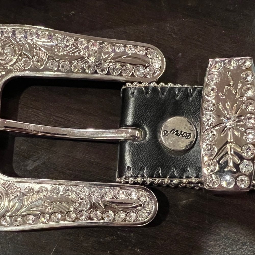 BHW Western Belt Women's L 1059‎ Cowgirl Black Rhinestone Cross Leather